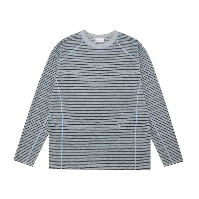 FPA Style Contrast Stripe Long-Sleeve T-Shirt for Outdoor Sports, Crew Neck, Unisex, Casual