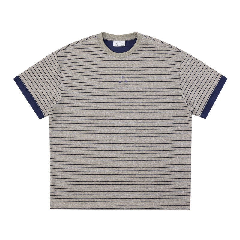 FPA Contrast Stripe Short Sleeve Tee with Color-Block Design – Classic Crew Neck Unisex Athletic T-Shirt
