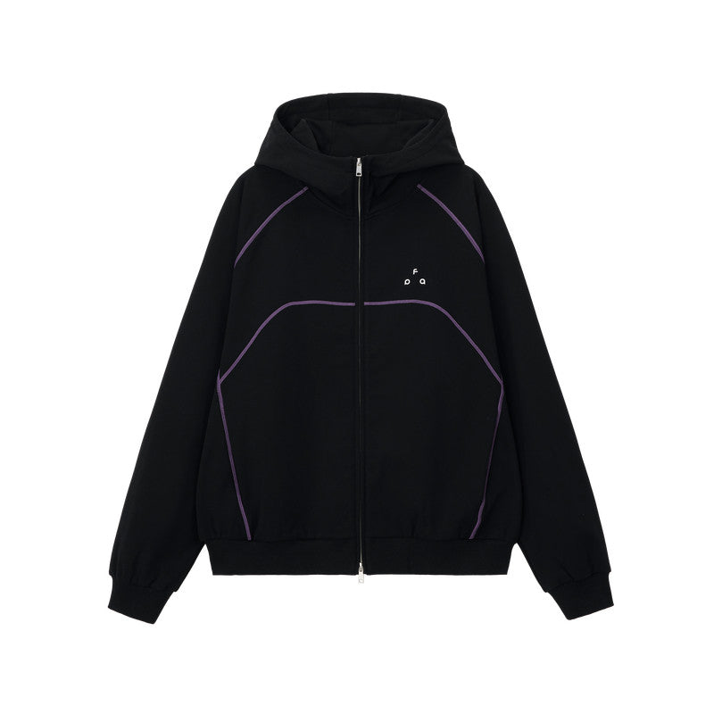 FPA Color-Block Grid Fleece Hooded Sweatshirt – Loose-Fit Cardigan Style Casual Pullover for Men and Women