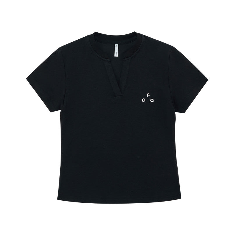 FPA Xinjiang Combed Cotton Basic Short Sleeve Women's Summer Athletic Quick-Dry V-Neck Logo Cropped Slim-Fit Casual T-Shirt