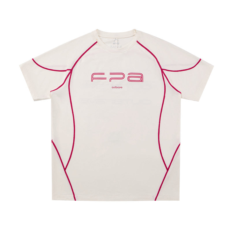 FPA Contrast Stitch Slogan Print T-Shirt for Outdoor Sports, Fitness, Running, Round Neck, Regular Fit, Couple Tee for Men
