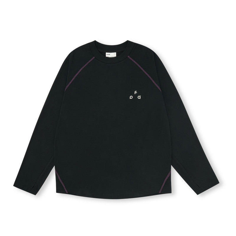 FPA Quick-Dry 7A Antibacterial Ice-Feel Sports Long-Sleeve T-Shirt, Chinese Trend Loose Round Neck Black Tee for Men