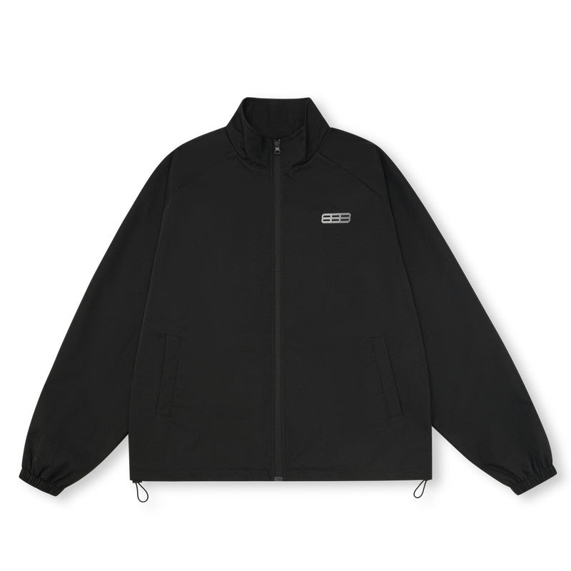 FPA Windproof Phantom 8 Stand-Collar Jacket - Unisex Loose-Fit Black Sports Coat for Spring/Autumn
