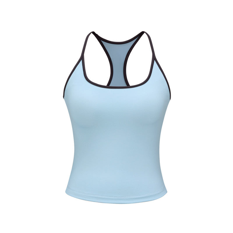 FPA High Elasticity Back Logo Camisole with Padded Bra, Summer Contrast Color Sports Yoga Fitted Undershirt Tank Top for Women