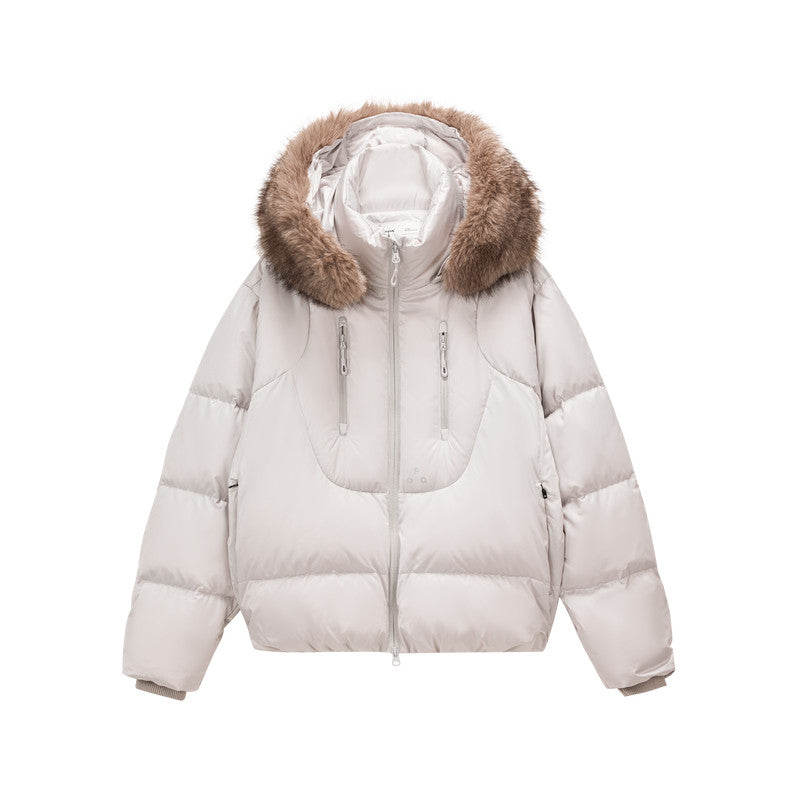 FPA Detachable Fur Collar Warm Quilted Down Jacket with Hood for Couples