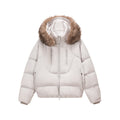 FPA Detachable Fur Collar Warm Quilted Down Jacket with Hood for Couples