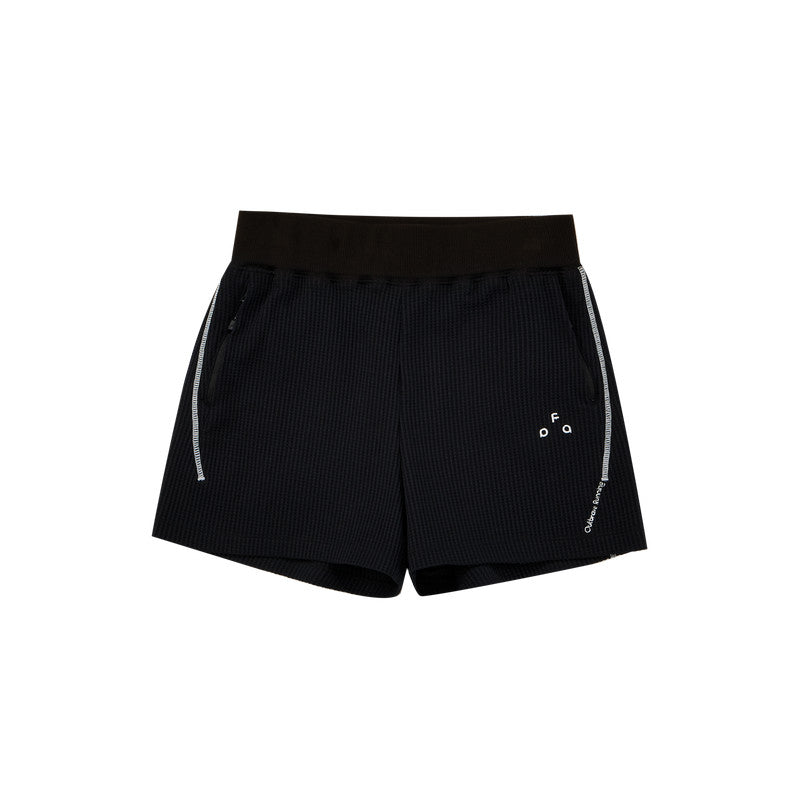 FPA Sport Flower Shadow Knit Texture Shorts for Women - Summer Contrast Zipper Casual 3/4 Shorts