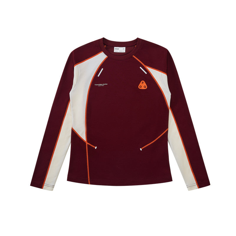 FPA Quick-Dry 7A Antibacterial Anti-Mite Paneled Women's Long-Sleeve T-Shirt, Chinese Style, Round Neck, Contrast Color, Wine Red