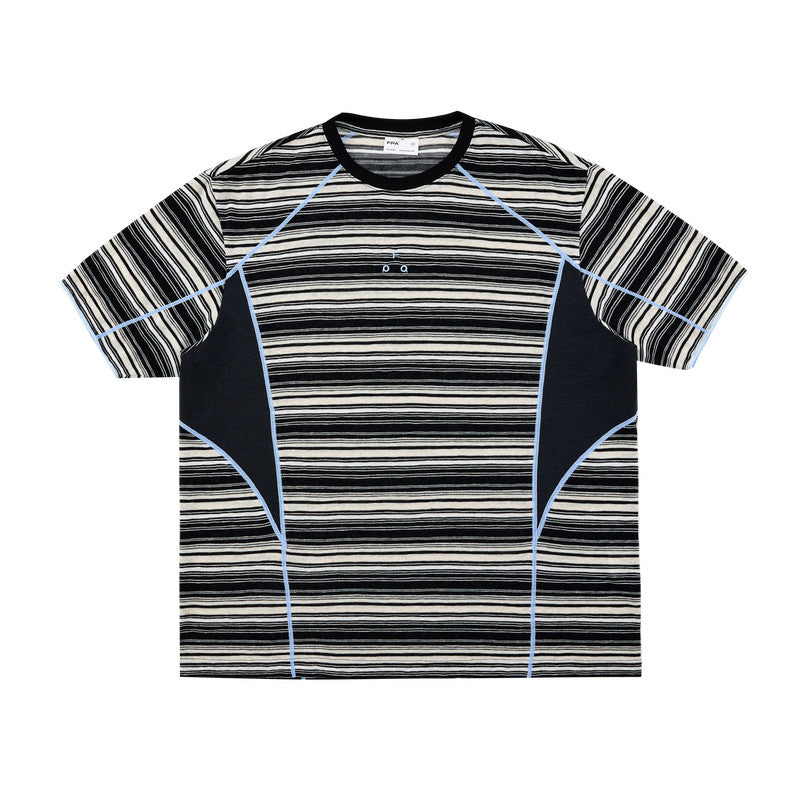 FPA Mesh Panel Stripe Short Sleeve Summer Round Neck Contrast Color Couple Casual Outdoor Sports Breathable T-Shirt