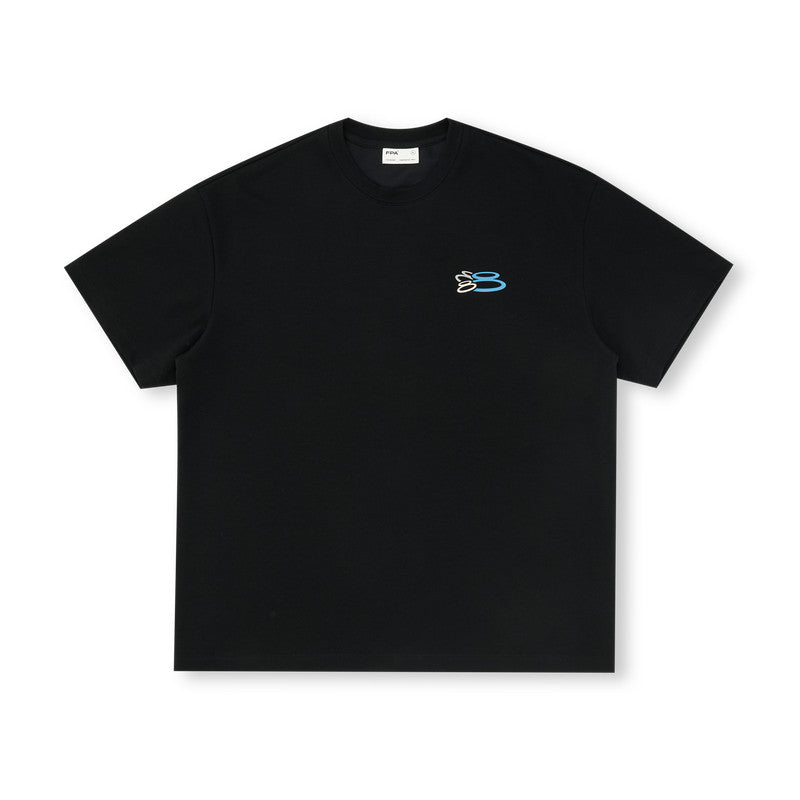 FPA Colorful Logo Short Sleeve T-Shirt - Chinese Streetwear Trend, Heavyweight, Loose Fit, Summer, Crew Neck, Couple Style, Black