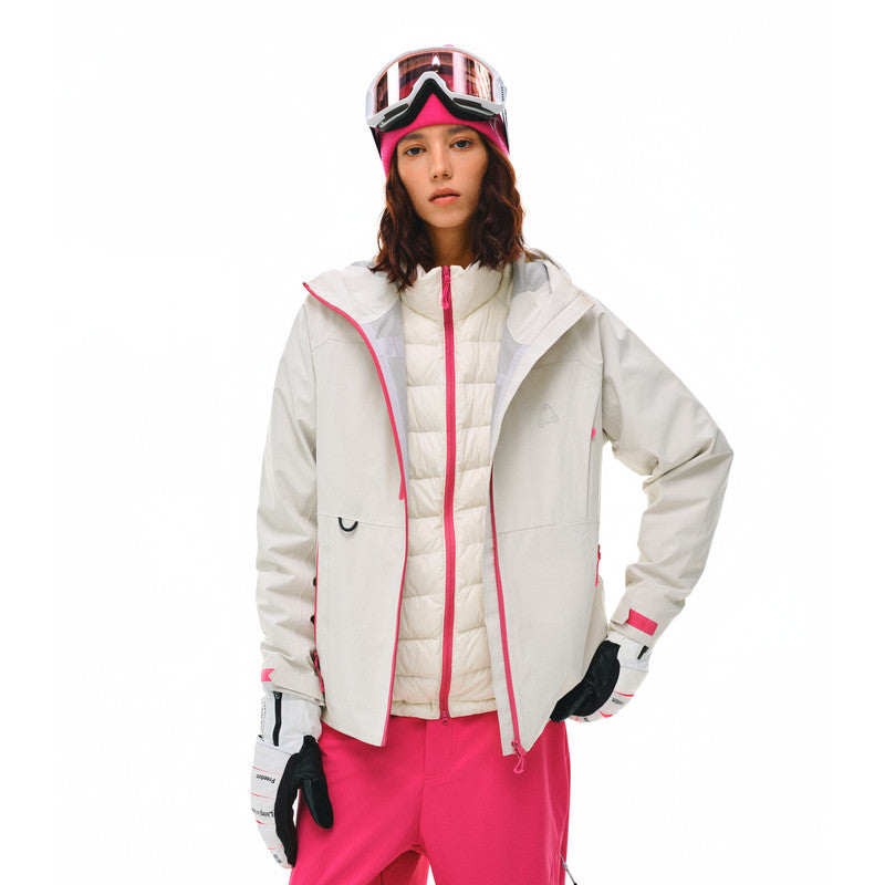FPA 3-in-1 Down Liner Color-Block Windbreaker, Windproof and Warm Couple Winter Down Jacket Coat for Women