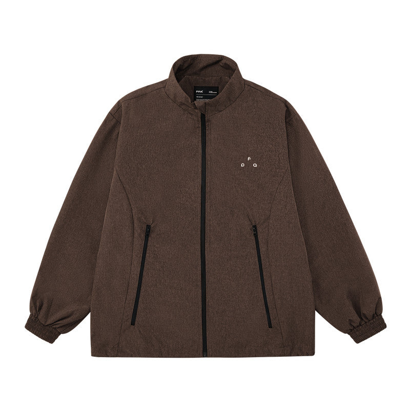 FPA Tree Bark Texture Waterproof Windproof Training Half-Zip Jacket, Autumn Lightweight Basic Outdoor Sports Coat for Men