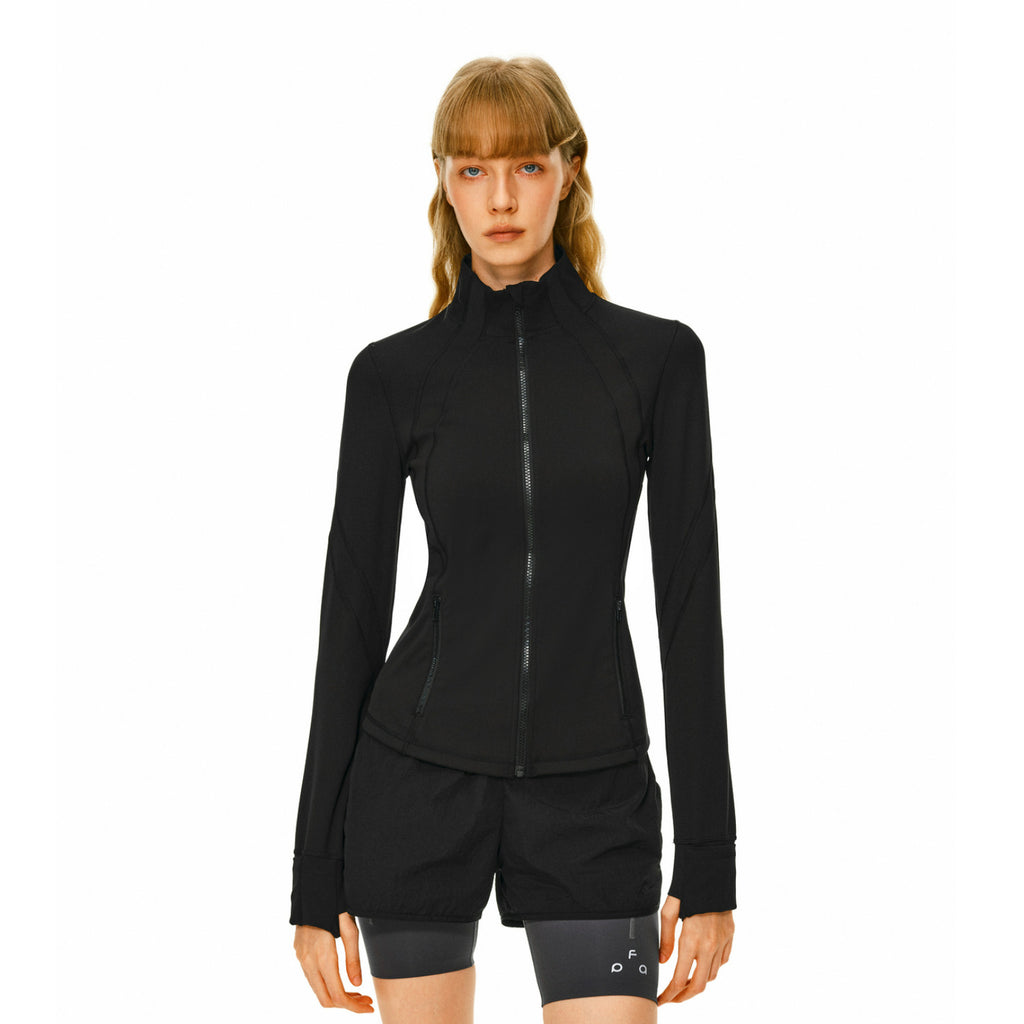 FPA High-Stretch Skin-Friendly Stand Collar Running Jacket for Women, Spring/Fall Casual Outdoor Sports Slim Fit Long Sleeve Coat