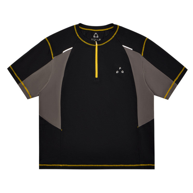 FPA 7A Antibacterial Quick-Dry Color-Block Half-Zip Short Sleeve Outdoor Sports T-Shirt for Men and Women