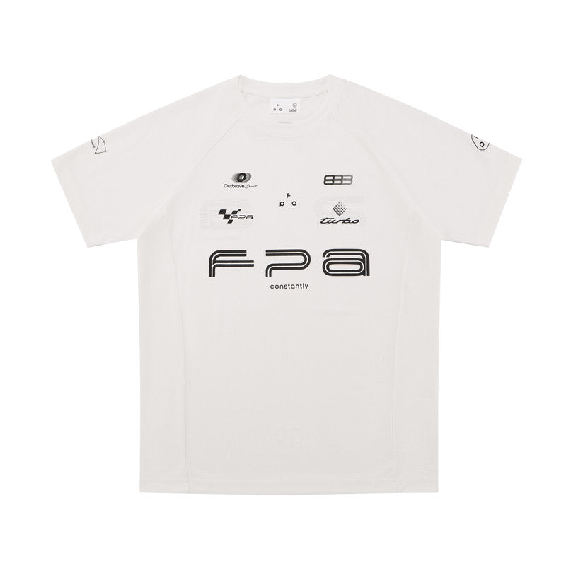 FPA Racing Motorsport Logo Raglan Short Sleeve Summer Quick-Dry Crew Neck T-Shirt for Men, Black/White