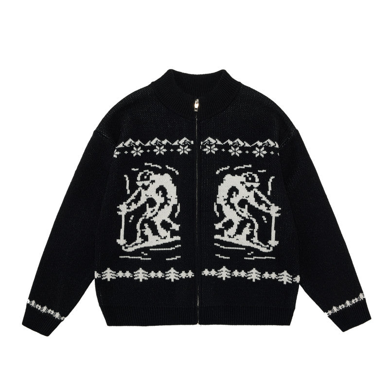 FPA Fair Isle Ski Pattern Zip-Up Sweater Vintage Casual Sports Couple High-End Autumn Knit Cardigan