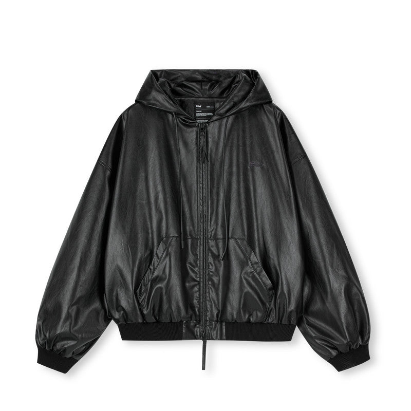 FPA Oversized Hooded PU Leather Jacket 2026 New Streetwear Trend Loose Fit Autumn Short Coat