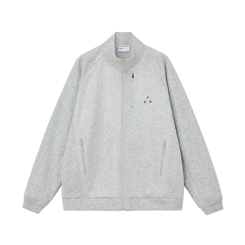 FPA Heather Yarn Seam-Sealed Pocket Cardigan Jacket - Spring Sports Casual Contrast Stitching Chinese Streetwear Unisex Stand Collar Jacket