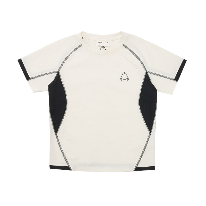 FPA Hasu Sports Panel Short Sleeve T-Shirt - Chinese Streetwear Summer Round Neck Slim Fit Retro Casual Contrast Color Tee for Women