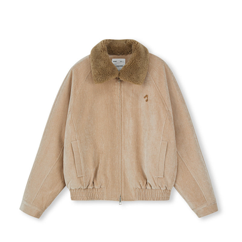FPA Detachable Fur Collar Chenille Quilted Flight Jacket – Unisex Loose Fit Bomber for Fall/Winter