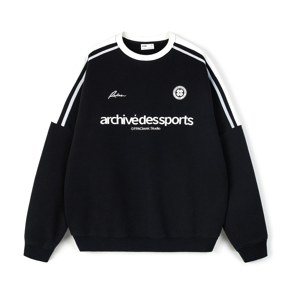 FPA Webbing Panel Contrast Retro Athletic Sweatshirt 2024 New Spring/Autumn Loose Fit Crew Neck Pullover Long Sleeve Men
