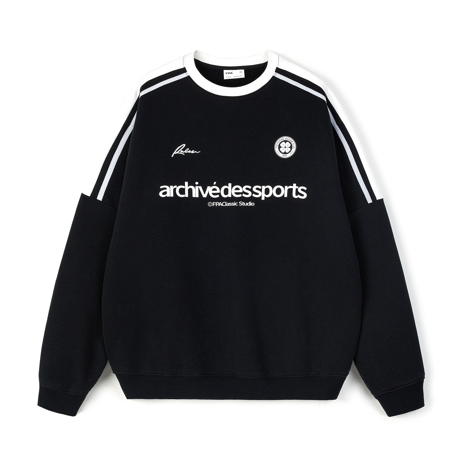 FPA Webbing Panel Contrast Retro Athletic Sweatshirt 2024 New Spring/Autumn Loose Fit Crew Neck Pullover Long Sleeve Men