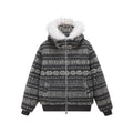 FPA Fair Isle Ethnic Style Faux Fur Collar 3M Cotton Padded Jacket – Winter Premium Warmth Couple Retro Cotton Coat