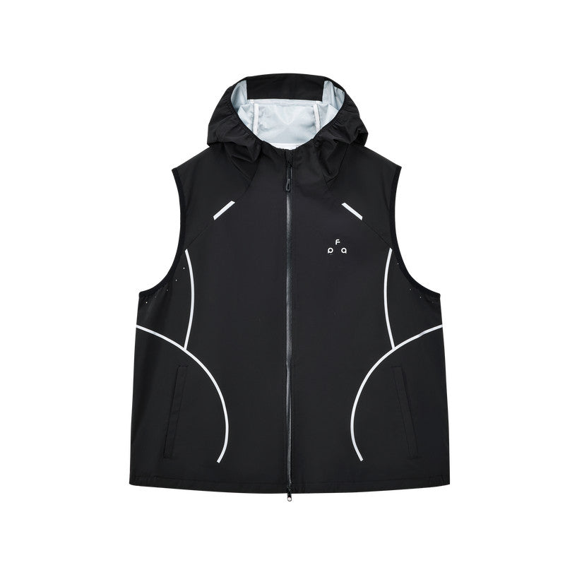 FPA Waterproof Breathable Abrasion-Resistant Light Arc Hooded Vest, Outdoor Sports Reflective Strip Summer Outerwear Sleeveless Jacket for Men