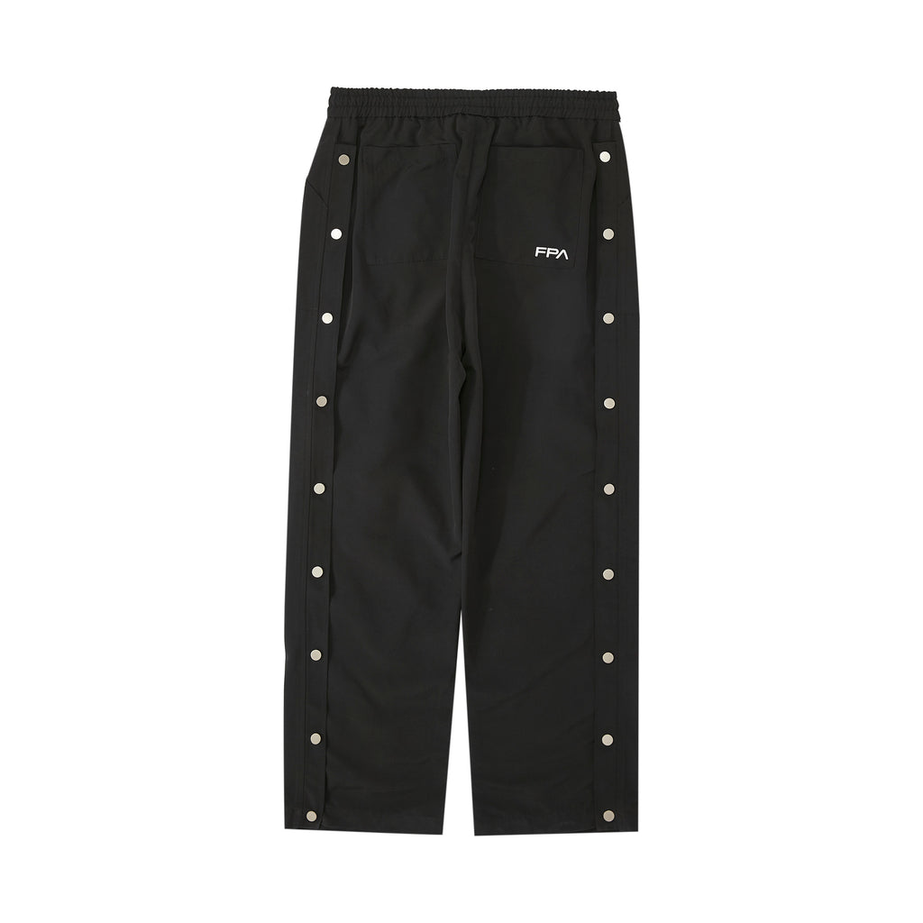 FPA Streetwear Spring/Fall Loose-Fit Straight-Leg Button-Front Casual Pants for Men, Black, American Style