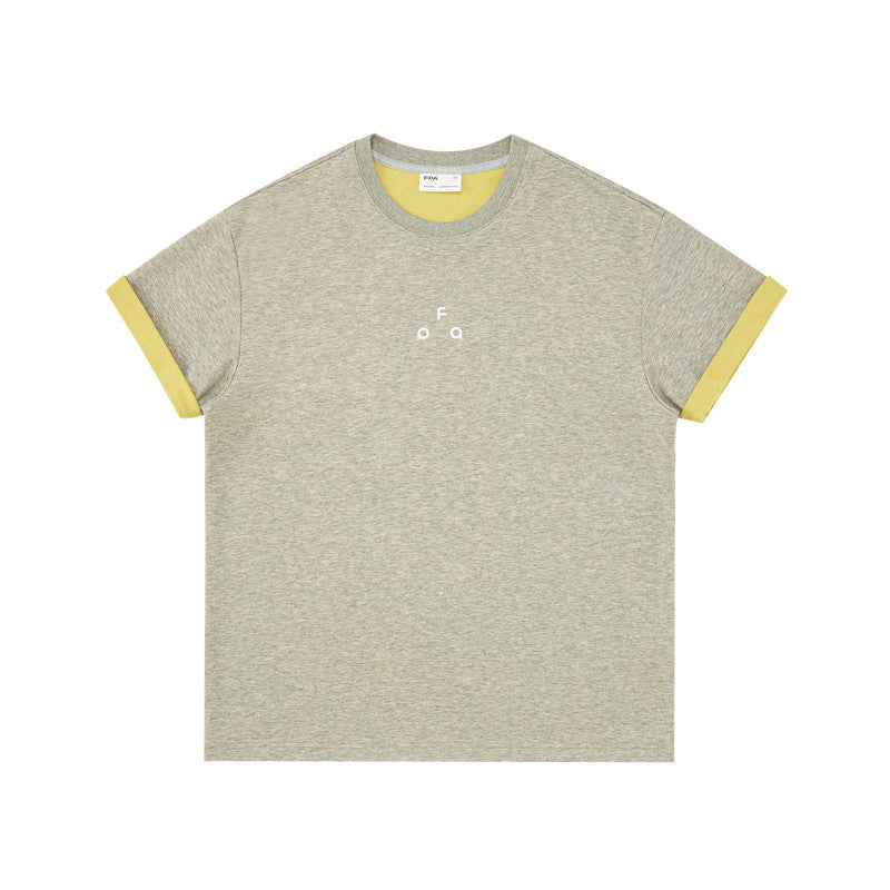 FPA Sports Triangle Logo Two-Tone Short Sleeve T-Shirt, Chinese Streetwear Loose Fit Round Neck Printed Half Sleeve Couple Summer Tee