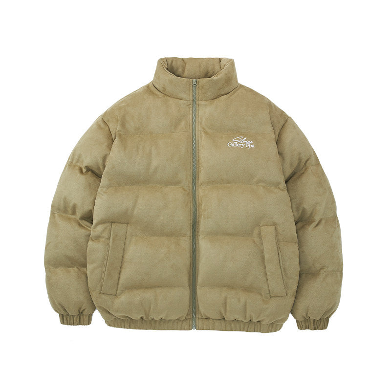 FPA Suede Embroidered Stand-Collar Cotton Jacket American Retro Streetwear Winter Puffer Coat for Men