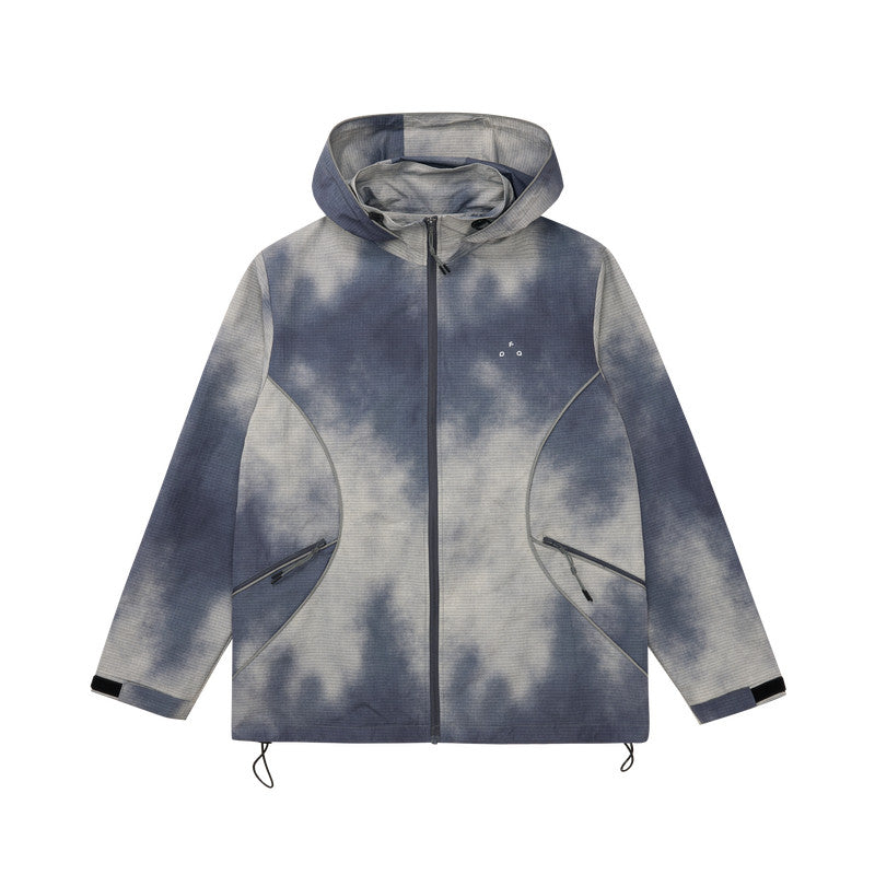 FPA Three-Proof Plaid Tie-Dye Outdoor Reflective Jacket – Chinese Streetwear Design, Loose Hooded Coat for Spring/Fall