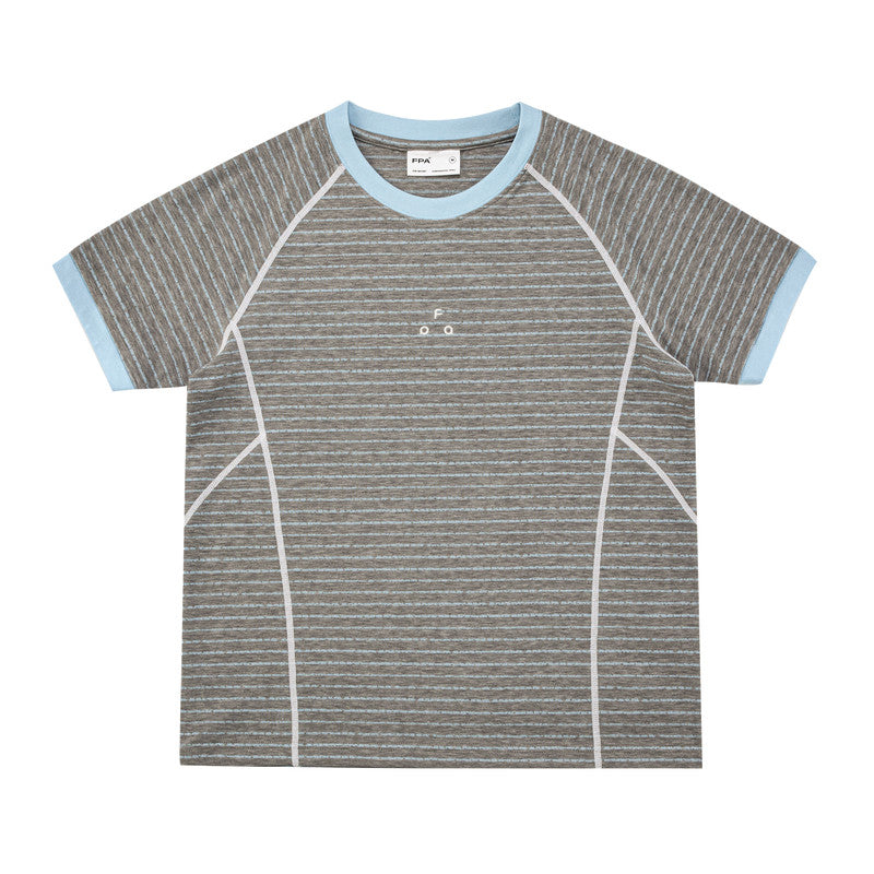 FPA Slim-Fit Contrast Stripe Short-Sleeve T-Shirt 2026 New Sporty Casual Crew Neck Summer Top for Women