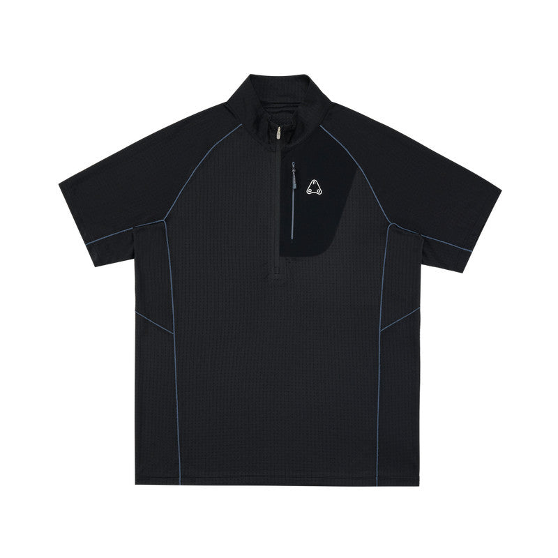 FPA Stand Collar Quick-Dry Contrast Stitching Short Sleeve Summer Half-Zip Outdoor Sports Casual Couple Cycling T-Shirt