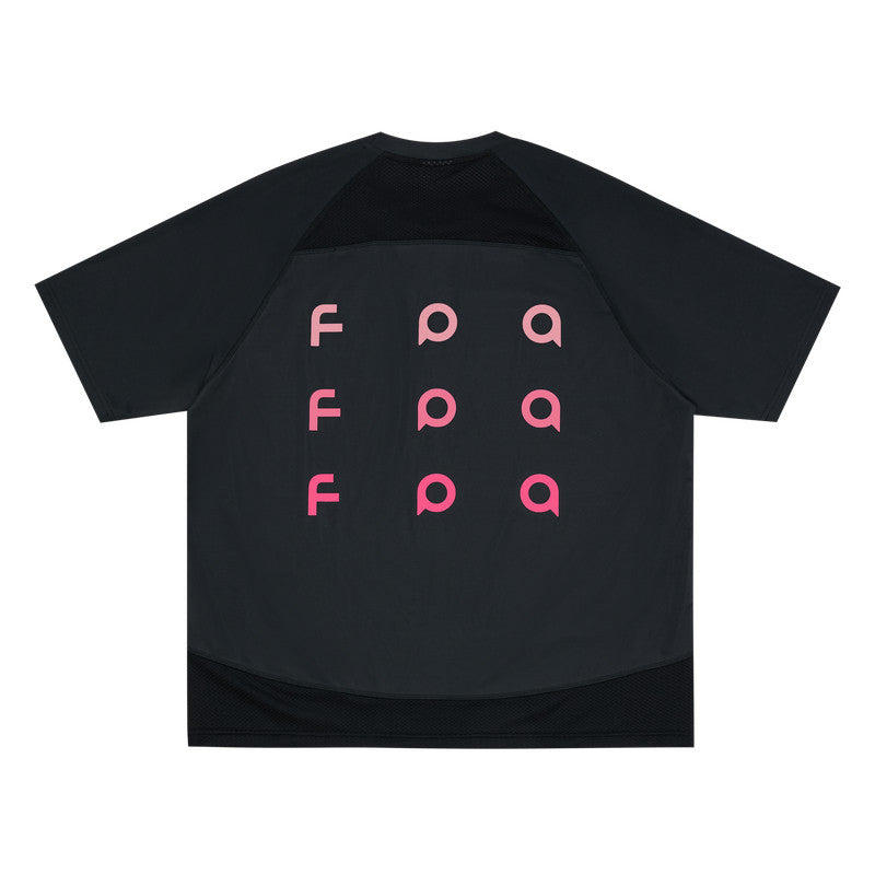FPA Gradient Logo Textured Patchwork Short Sleeve T-Shirt - Chinese Streetwear Trend Summer Crew Neck Heavyweight Tee for Couples