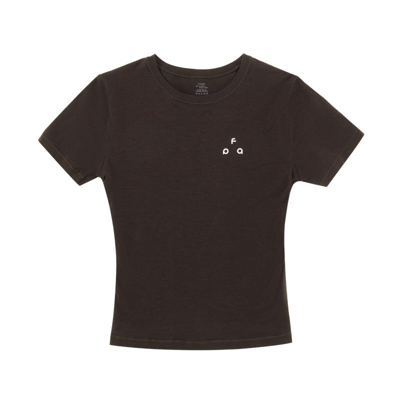 FPA7A Antibacterial Logo Stretch Crew Neck T-Shirt for Outdoor Sports, Slim Fit, Basic Layering, Short Sleeve for Women