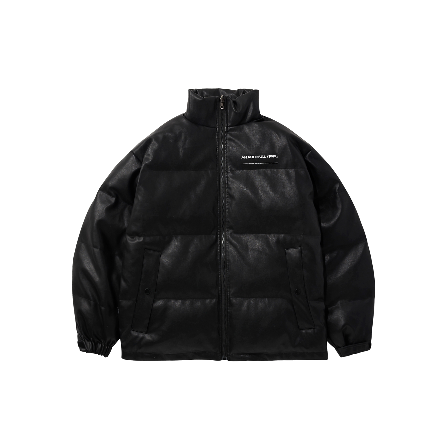 FPA Winter Thickened PU Leather Cotton Jacket, Chinese Street Style Loose Fit Stand Collar Black Bread Down Cotton Coat for Men