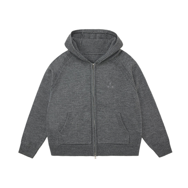 FPA Merino Wool Anti-Pilling Zip-Up Hooded Cardigan Sweater Retro Athletic Casual Knit Jacket