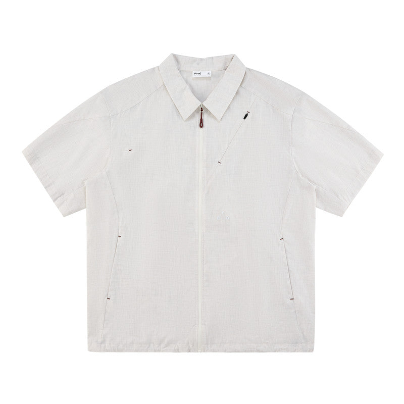 FPA Fine Gingham High-Density Short-Sleeve Shirt 2026 New Summer Casual Spread Collar Set Zipper Shirt