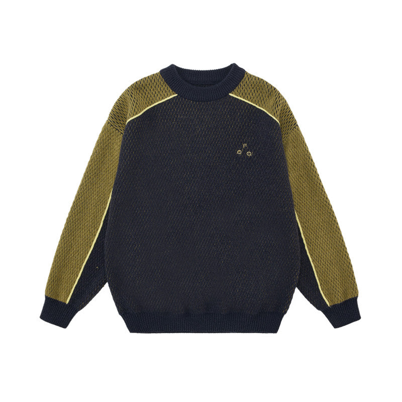 FPA Color-Block Logo Two-Sided Knit Sweater | Premium Crew Neck Pullover for Couples