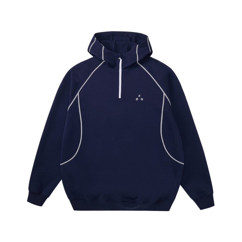 FPA Thermal Hooded Half-Zip Sweatshirt with Contrast Color - Chinese Streetwear Loose Fit Heavyweight Couple Hoodie