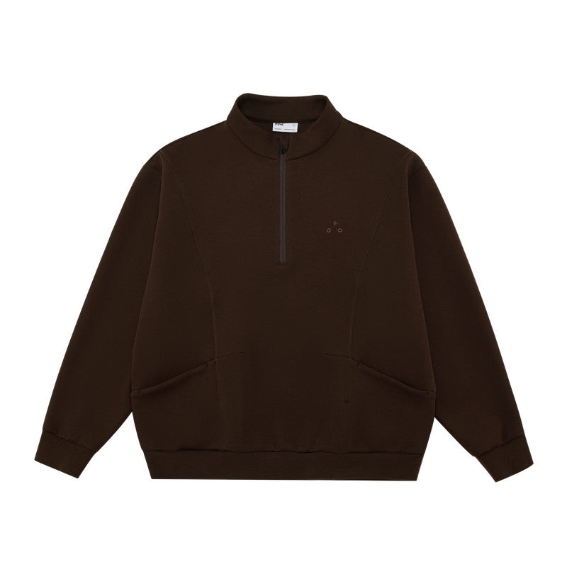 FPA Stand Collar Half-Zip Loose Structured Hoodie - Chinese Streetwear American Retro Casual Spring Pullover