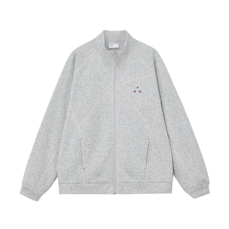 FPA Melange Fleece Deconstructed Zip-Up Jacket - Spring/Fall Sports Stand Collar Chinese Streetwear Unisex Casual Coat