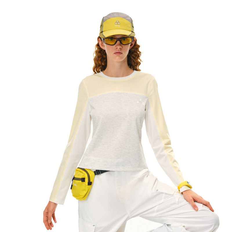 FPA Paneled Contrast Quick-Dry Long-Sleeve Sports Tee 2026 New National-Chic Autumn Casual Round Neck Women's T-Shirt