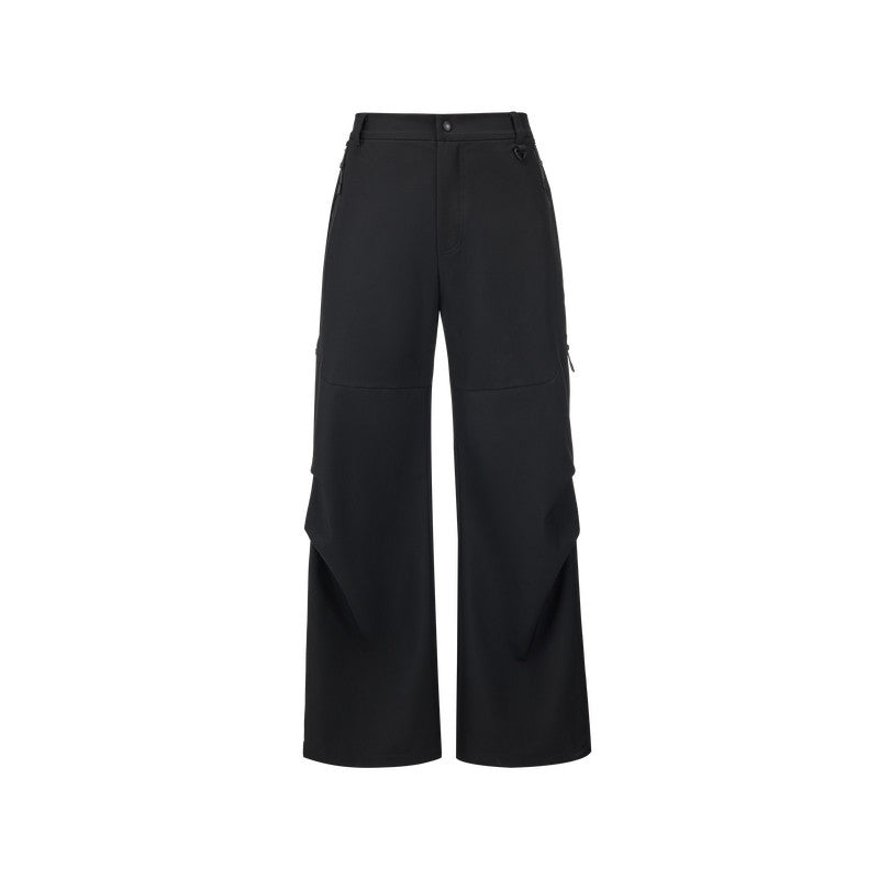 FPA Outdoor Softshell Casual Four-Way Stretch Skin-Friendly Drape Zipper Pants Men's Trendy Black Sports Pants