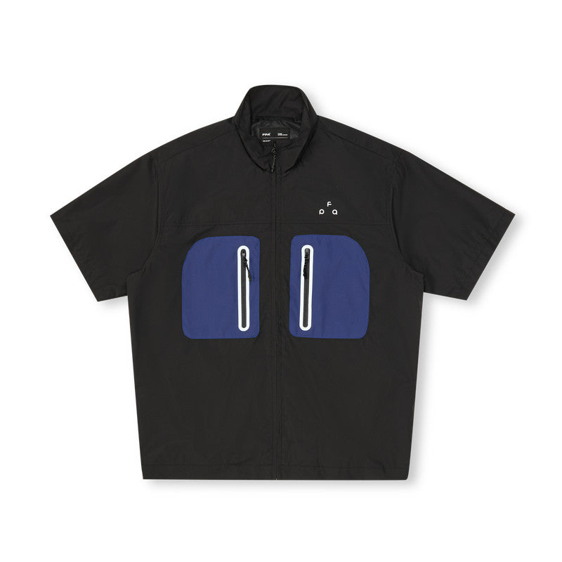 FPA Teflon Three-Proof Cycling Short-Sleeve Shirt - Chinese Streetwear Summer American-Style Couple Lapel Black Half-Sleeve Shirt