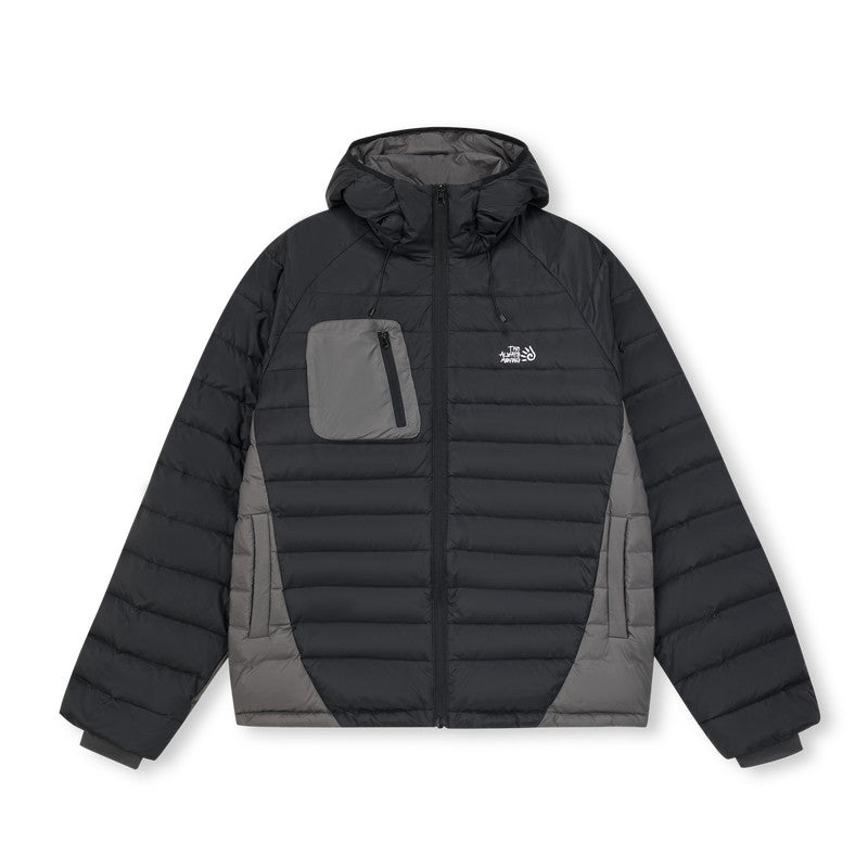 FPA DuPont Three-Proof Quilted Down Hooded Jacket – Winter American Style Black Loose Lightweight Down Coat for Men