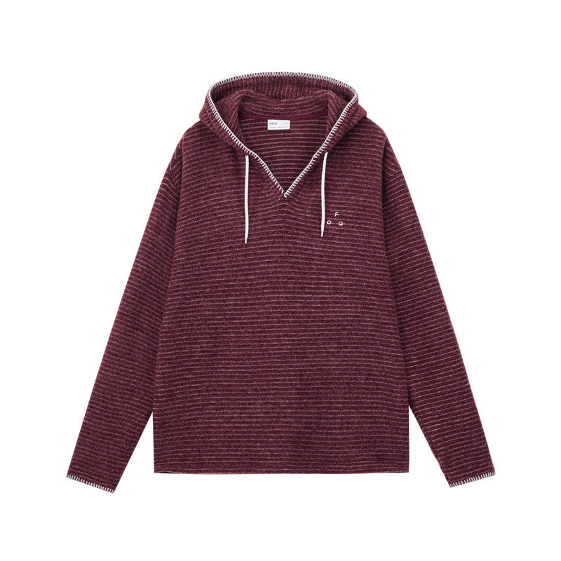 FPA Henry Collar Stripe Hoodie Spring Retro Casual V-Neck Unisex Couple Sweatshirt for Men