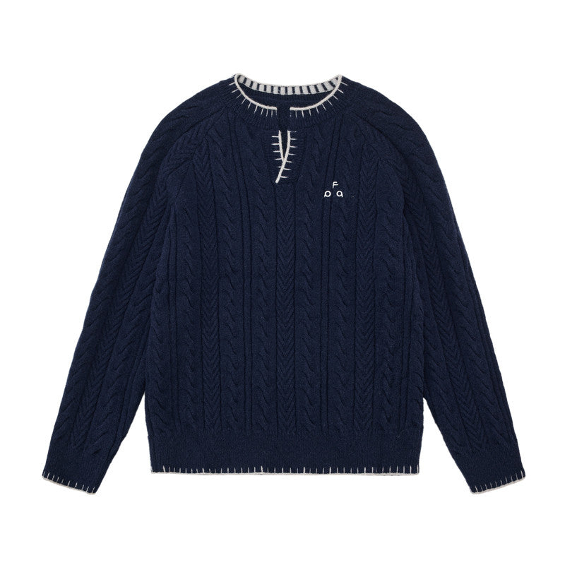 FPA Henry Neck Casual Pullover Sweater – Retro V-Neck Design, Premium Knit Couple Sweater for Spring & Autumn