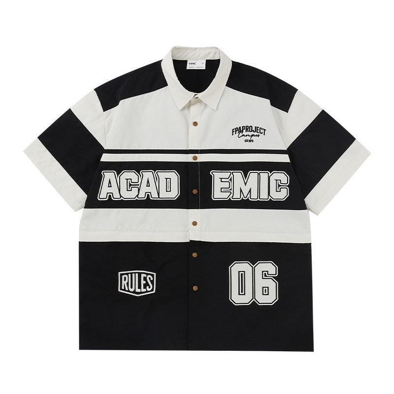 FPA Detachable Racing Short-Sleeve Shirt 2023 New Design Trendy Chinese Streetwear Loose Retro Shirt for Men